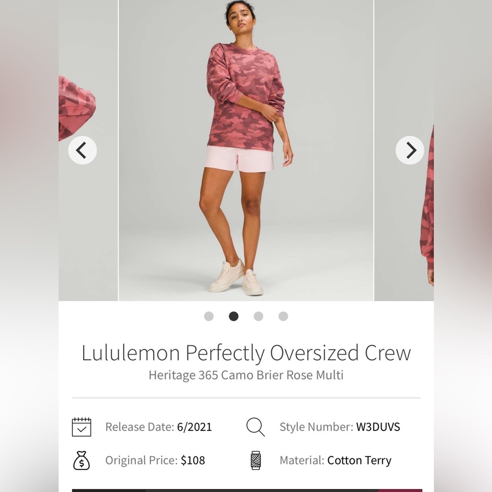 🍋Women’s Lululemon Perfectly Oversized Crew size 4 Heritage Camo Brier Rose 🍋